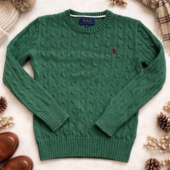 Polo Ralph Lauren Other - Boys Polo Ralph Lauren Cable Knit Sweater Green Pony Logo Size S (8) Cotton